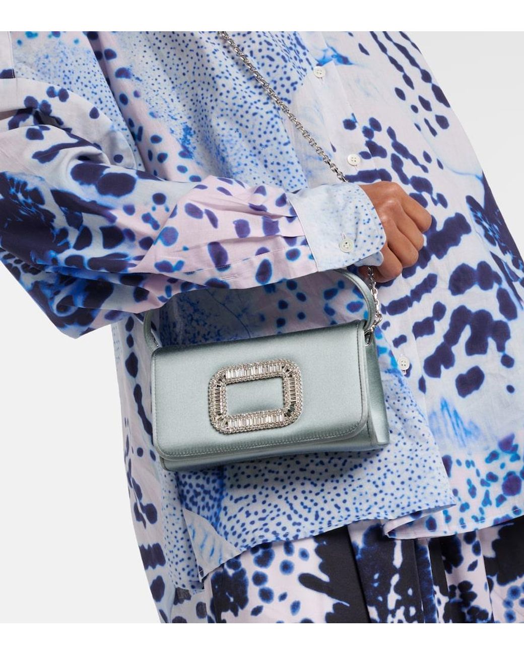 Roger Vivier Metallic Pilgrim Micro Satin Clutch