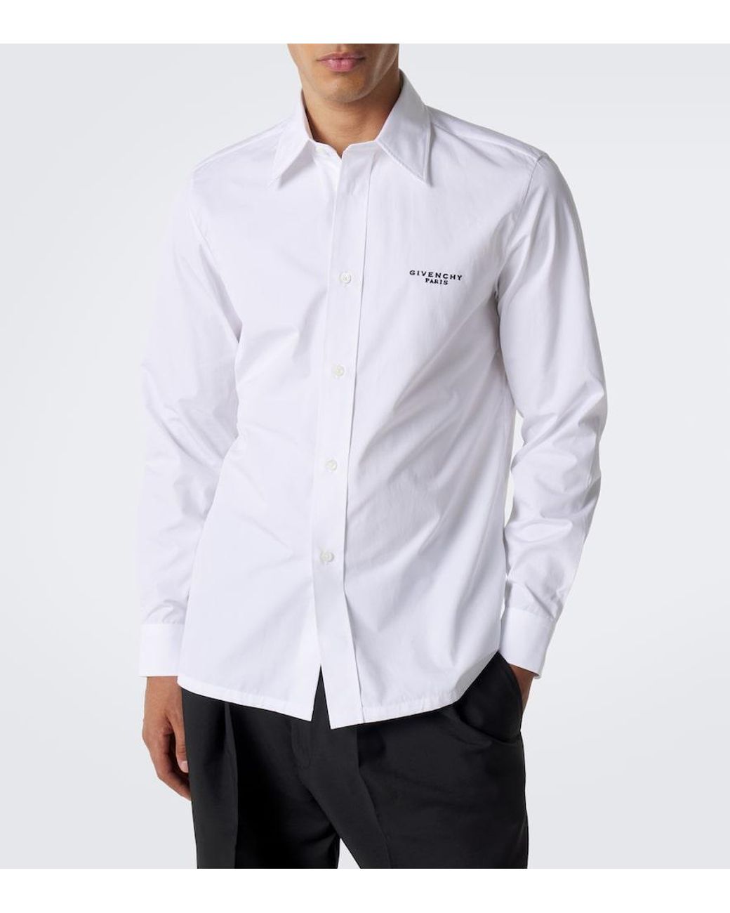 Givenchy White Logo Embroidered Cotton Poplin Shirt for men