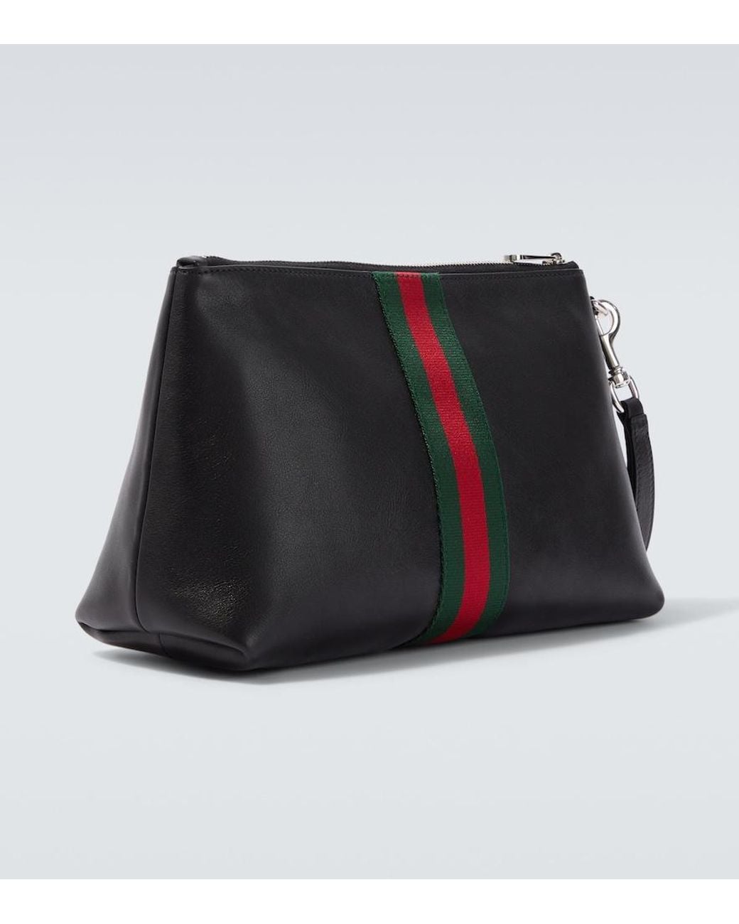Gucci Black Web Trademark Leather Pouch for men