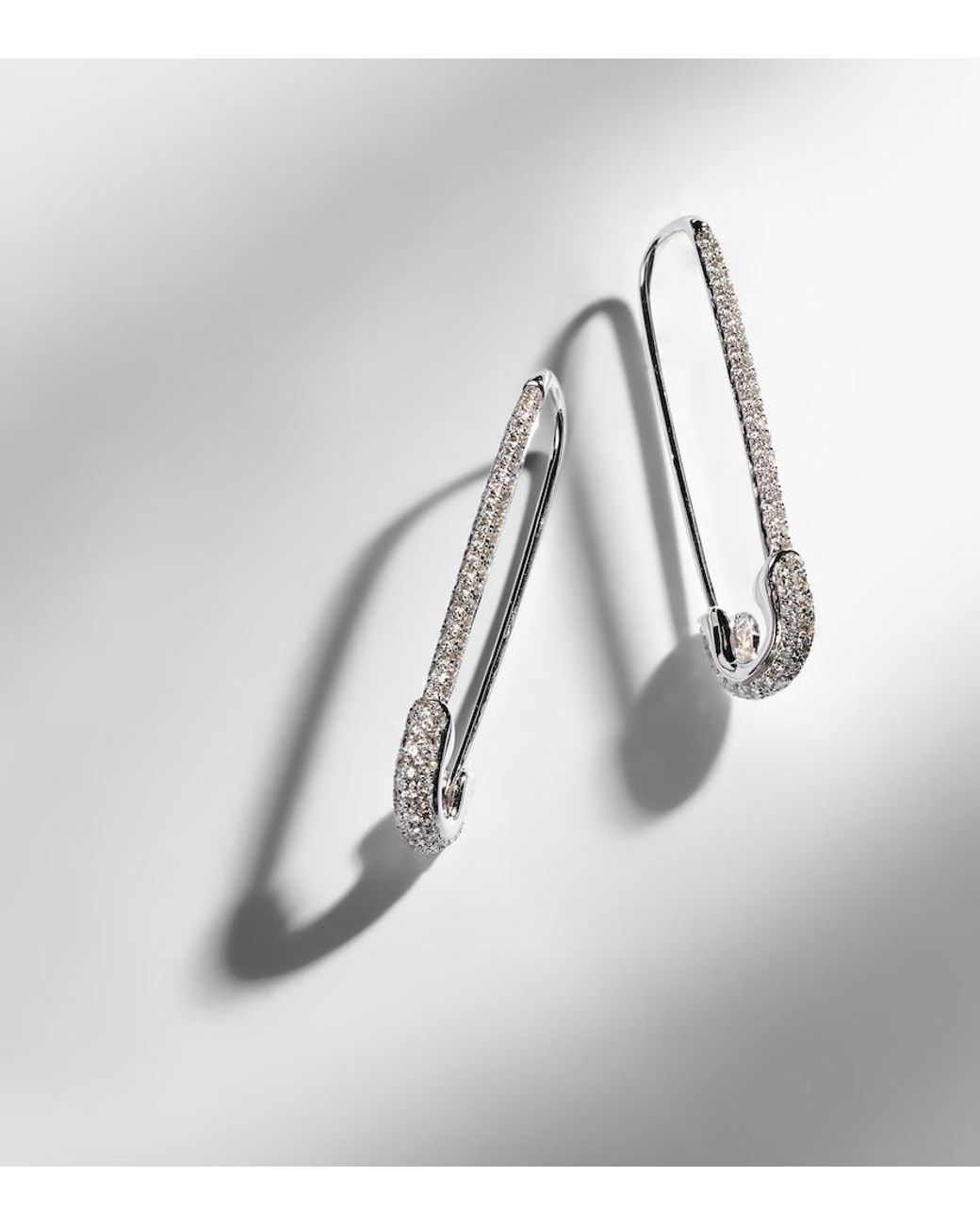 Anita Ko White Safety Pin Extra Large 18Kt Earrings With Diamonds