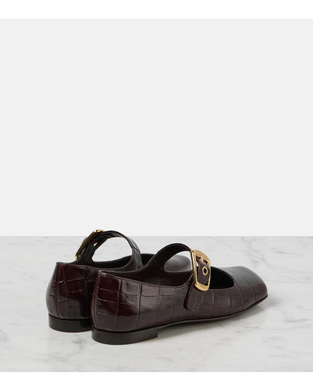 Chloé Black Polly Croc-Effect Leather Mary Jane Flats