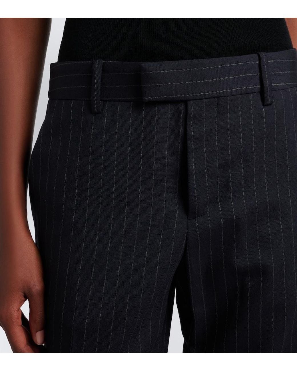 Nili Lotan Blue Bethany Pinstriped Wool Flared Pants