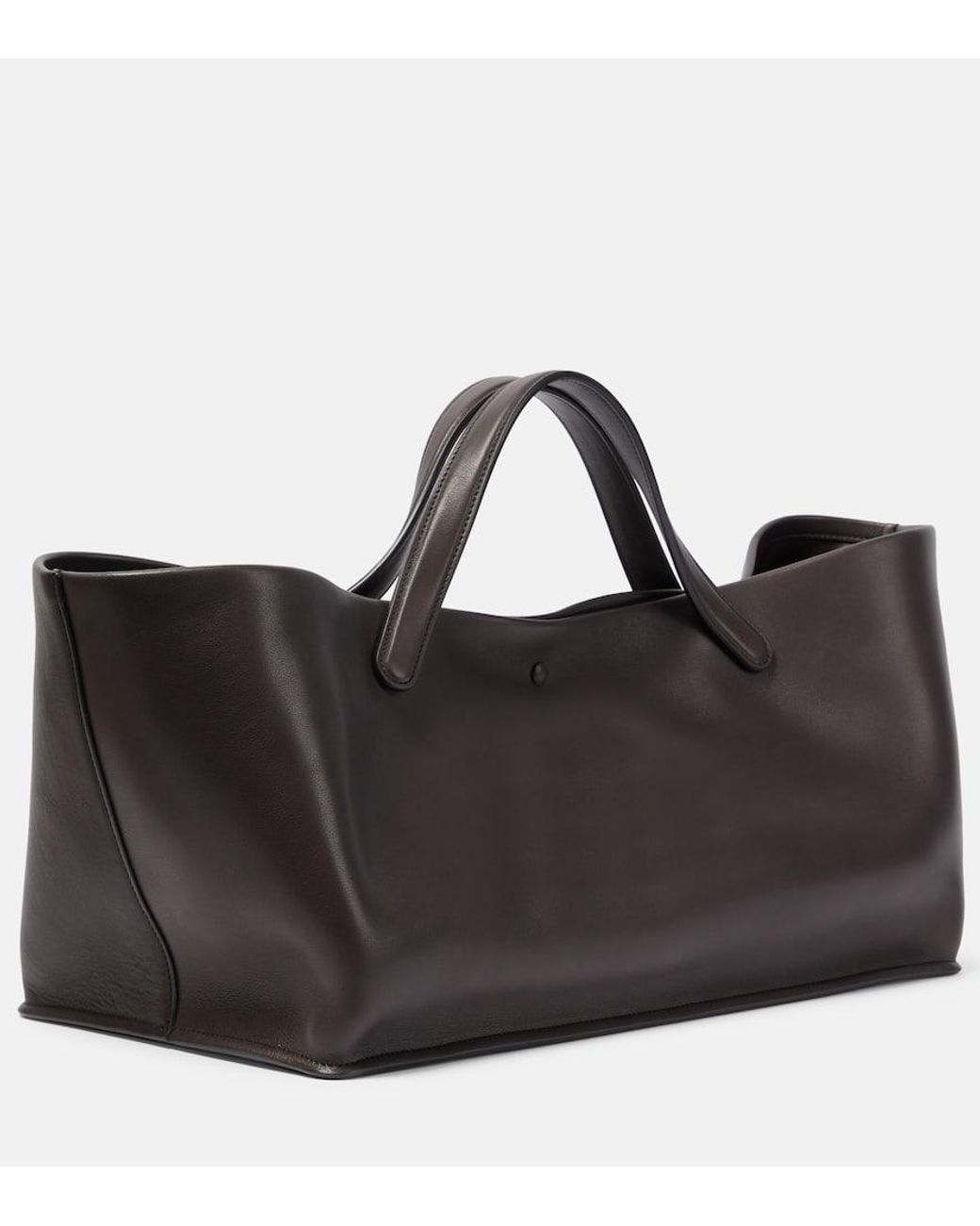 【THE ROW】 Idaho XLトートレザーバッグ The Row | Idaho XL Leather-Trimmed Cotton-Twill Tote in