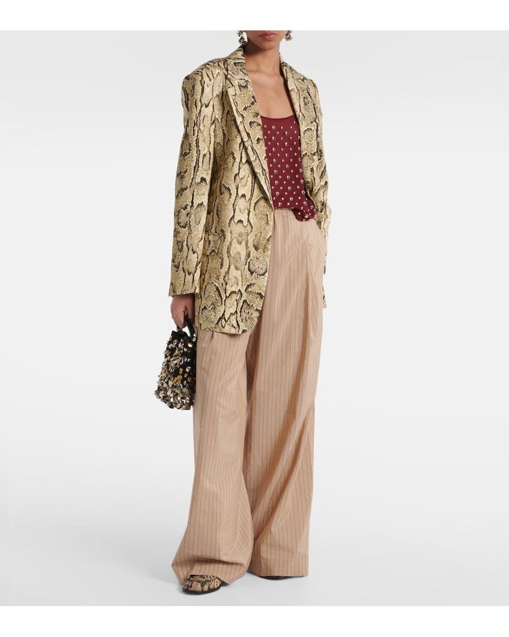 Dries Van Noten Natural Striped Cotton-Blend Palazzo Pants