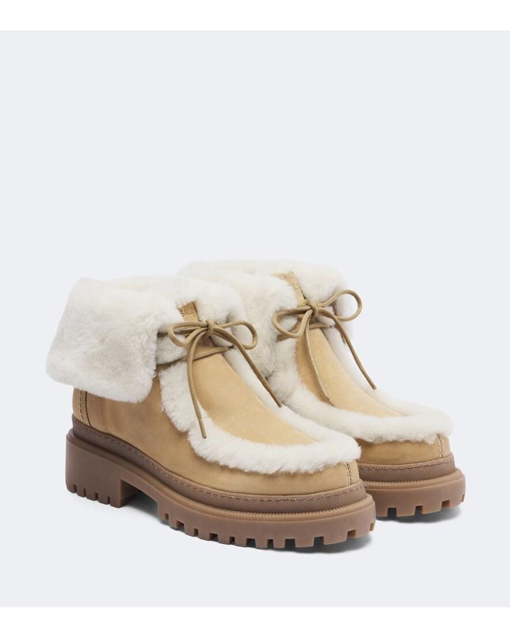 Yves Salomon Natural Shearling-Lined Suede Ankle Boots
