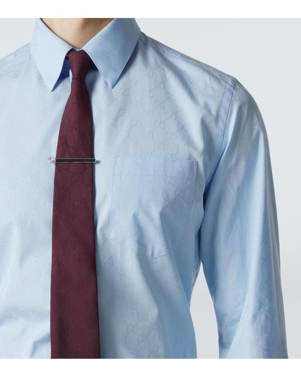 Gucci Blue Gg Cotton Poplin Shirt for men
