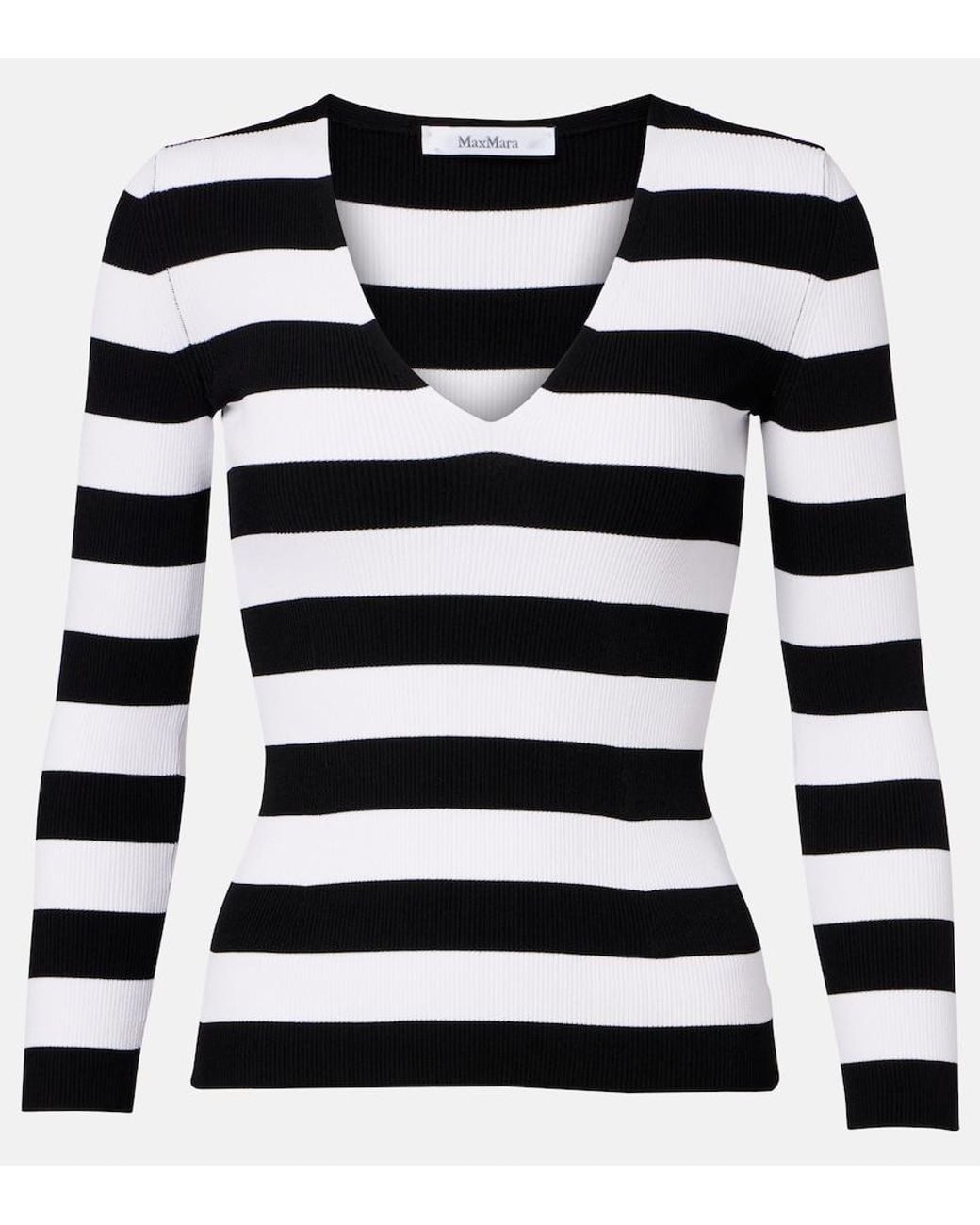 Max Mara Black Vello Ribbed-Knit Striped Sweater