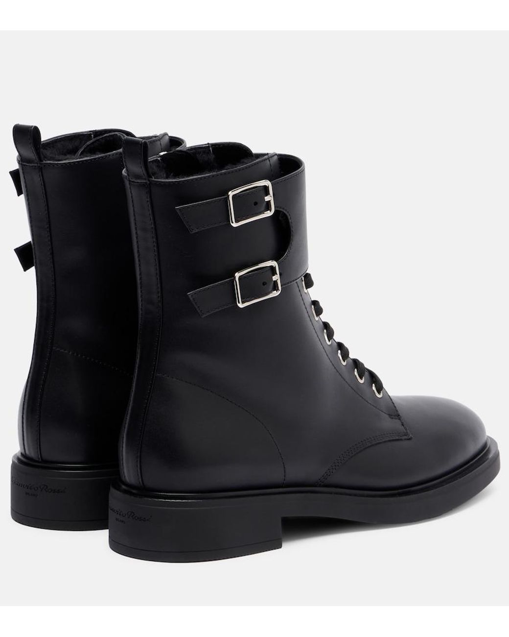 Gianvito Rossi Black Ripley Leather Combat Boots