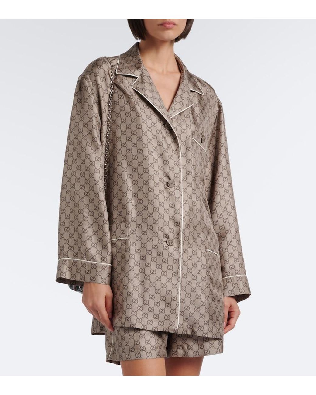Gucci Brown Gg Silk Twill Pajama Shirt