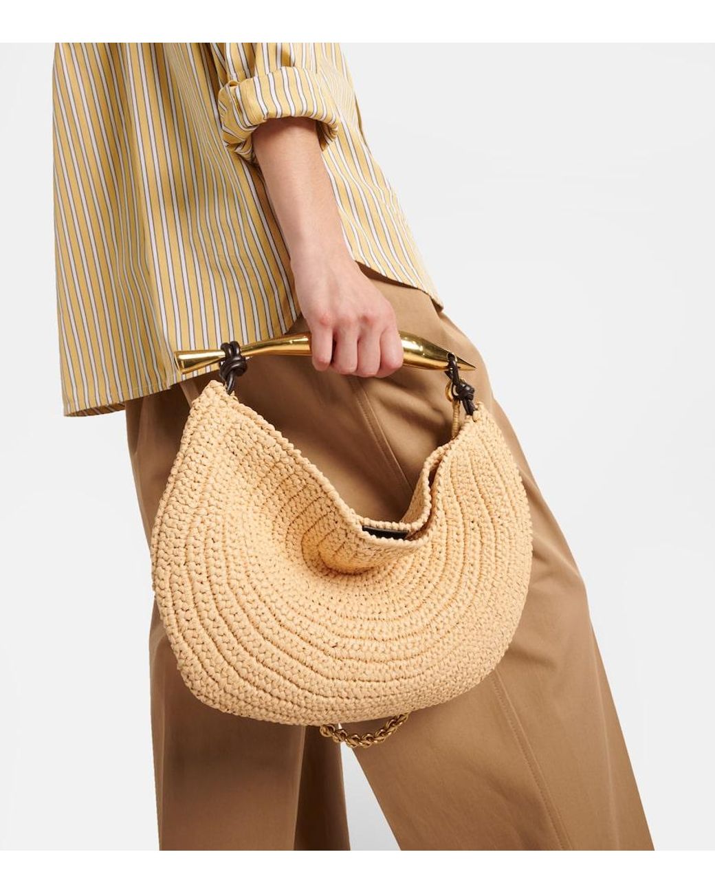 Bottega Veneta Metallic Sardine Chain Raffia-Effect Tote Bag