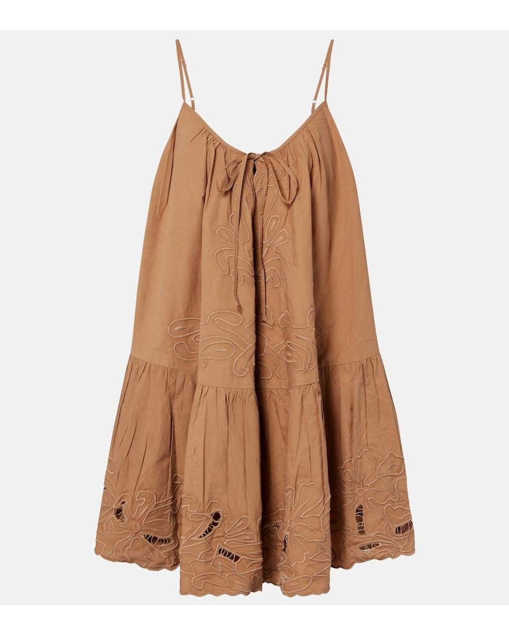 Juliet Dunn Brown Embroidered Cotton Minidress