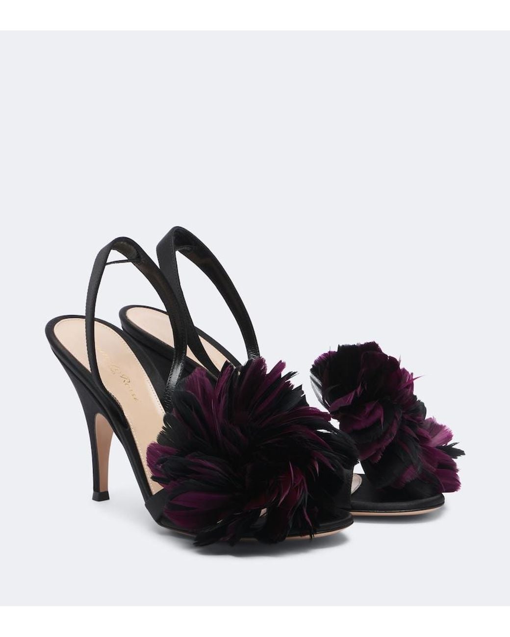 Gianvito Rossi Black Floral-Applique Satin Slingback Sandals