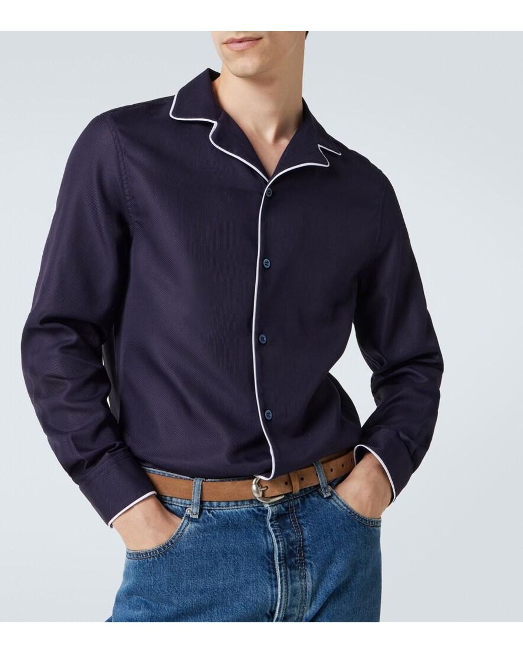 Brunello Cucinelli Blue Cotton Pajama Shirt for men
