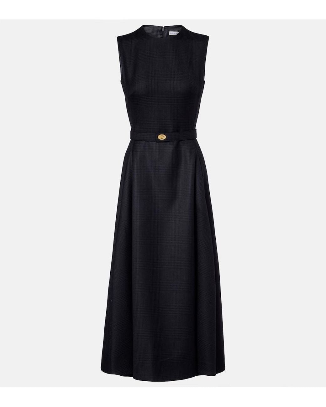 Burberry Black Prince Of Wales Check Wool Midi Dress