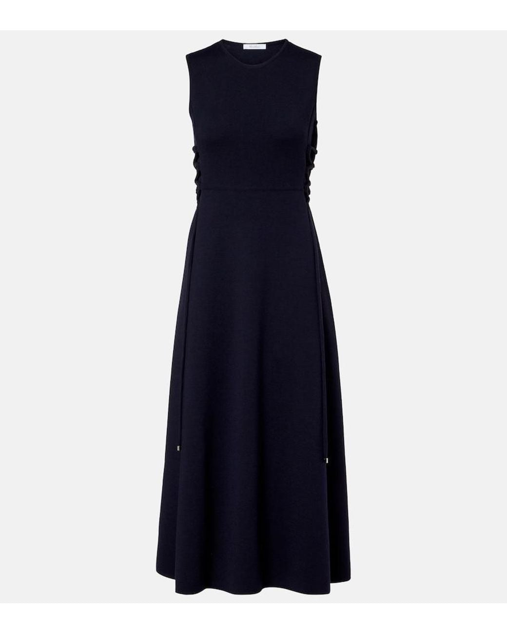 Max Mara Blue Delfi Virgin Wool Midi Dress