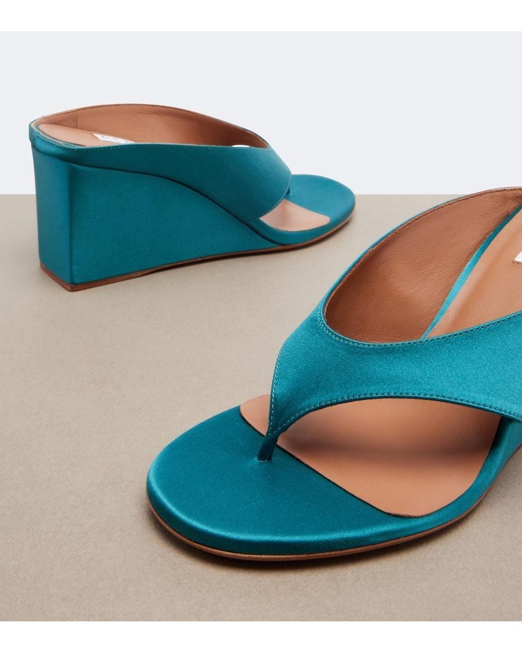 Alaïa Blue Cube Satin Wedge Thong Sandals