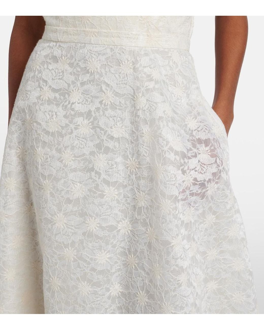 Max Mara White Avena Embroidered Midi Skirt