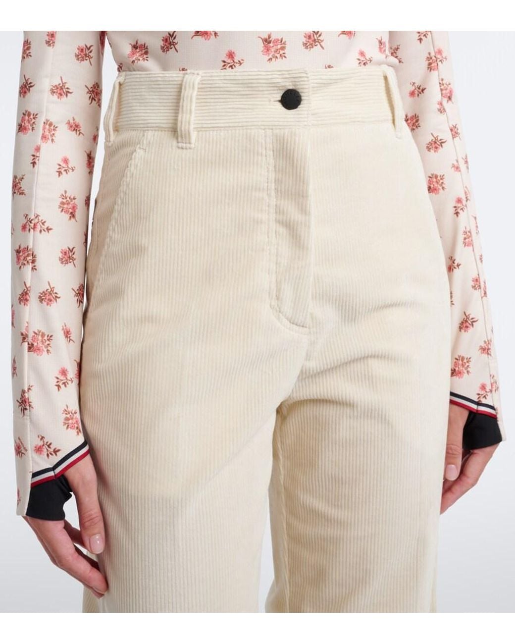 Moncler White Cotton Corduroy Wide-Leg Pants