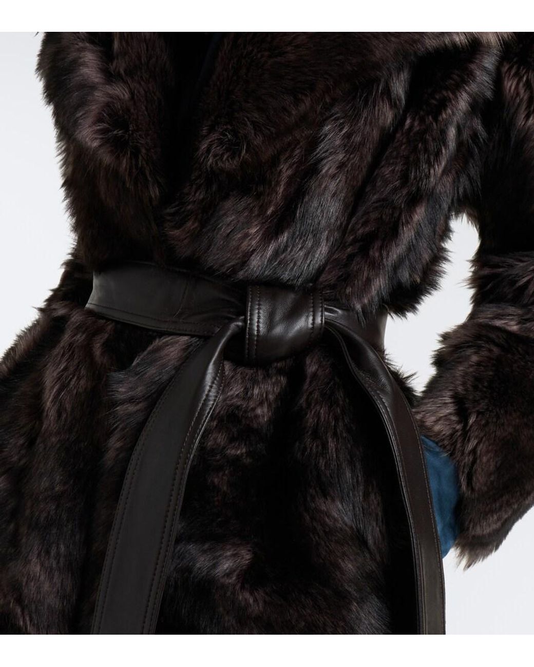 Zimmermann Black Valiant Leather-Trimmed Shearling Wrap Coat