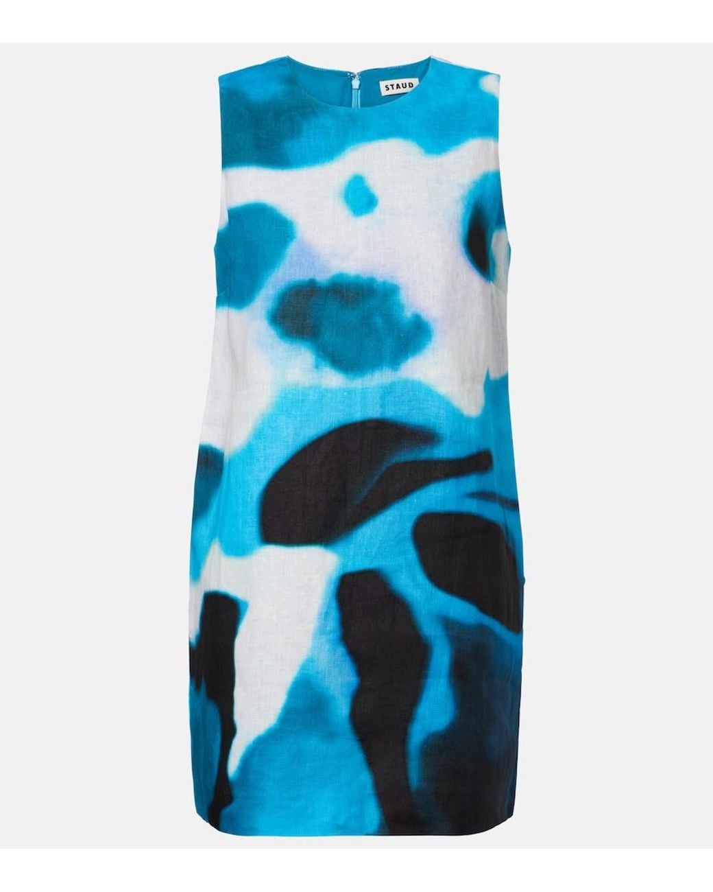 Staud Blue Brea Printed Linen Minidress