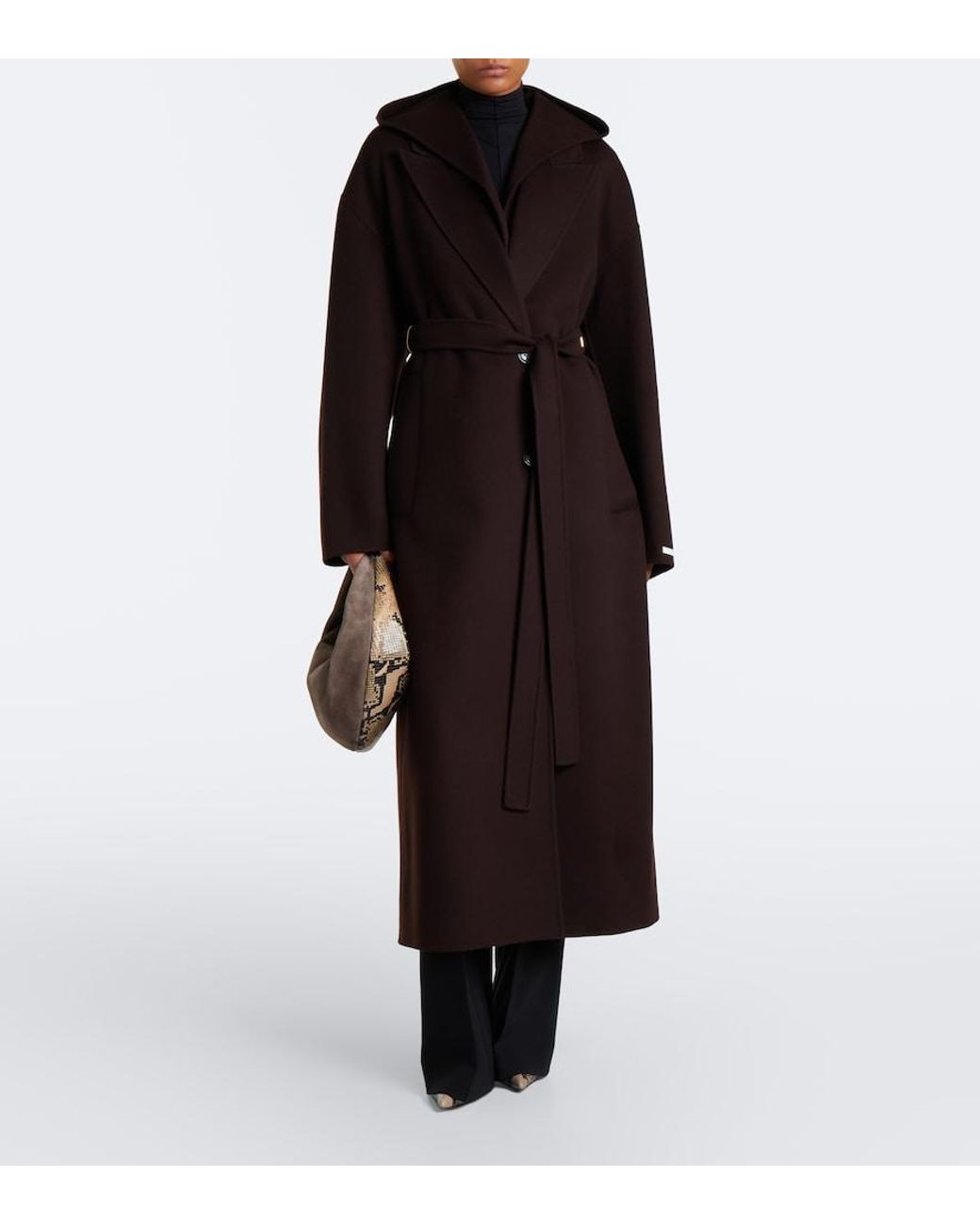 Sportmax Black Belted Virgin Wool Coat