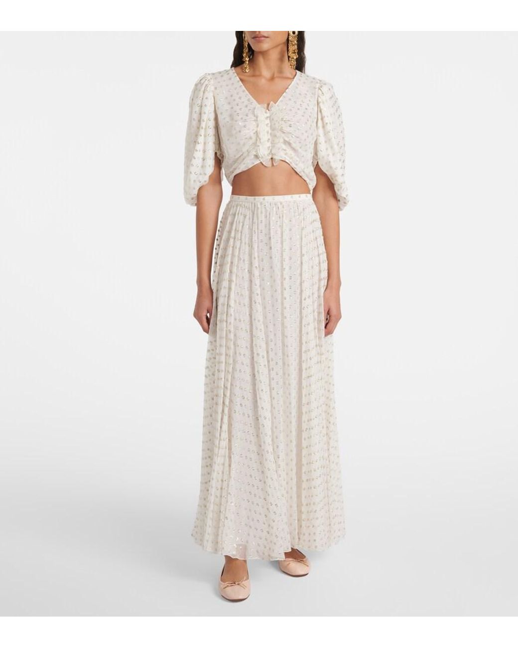 Chloé White Jacquard Silk-Blend Muslin Crop Top