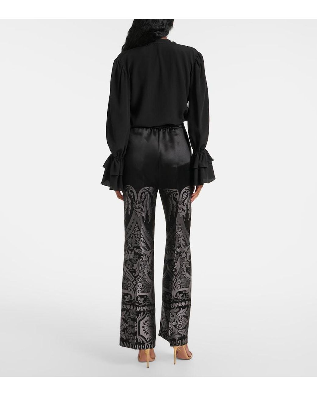 Etro Black Silk Jacquard Palazzo Trousers