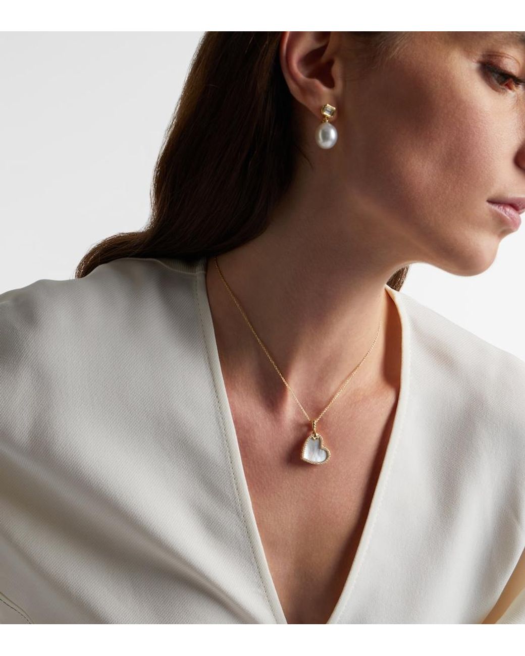 David Yurman White Dy Elements Heart 18Kt Pendant With Diamonds And Pearl
