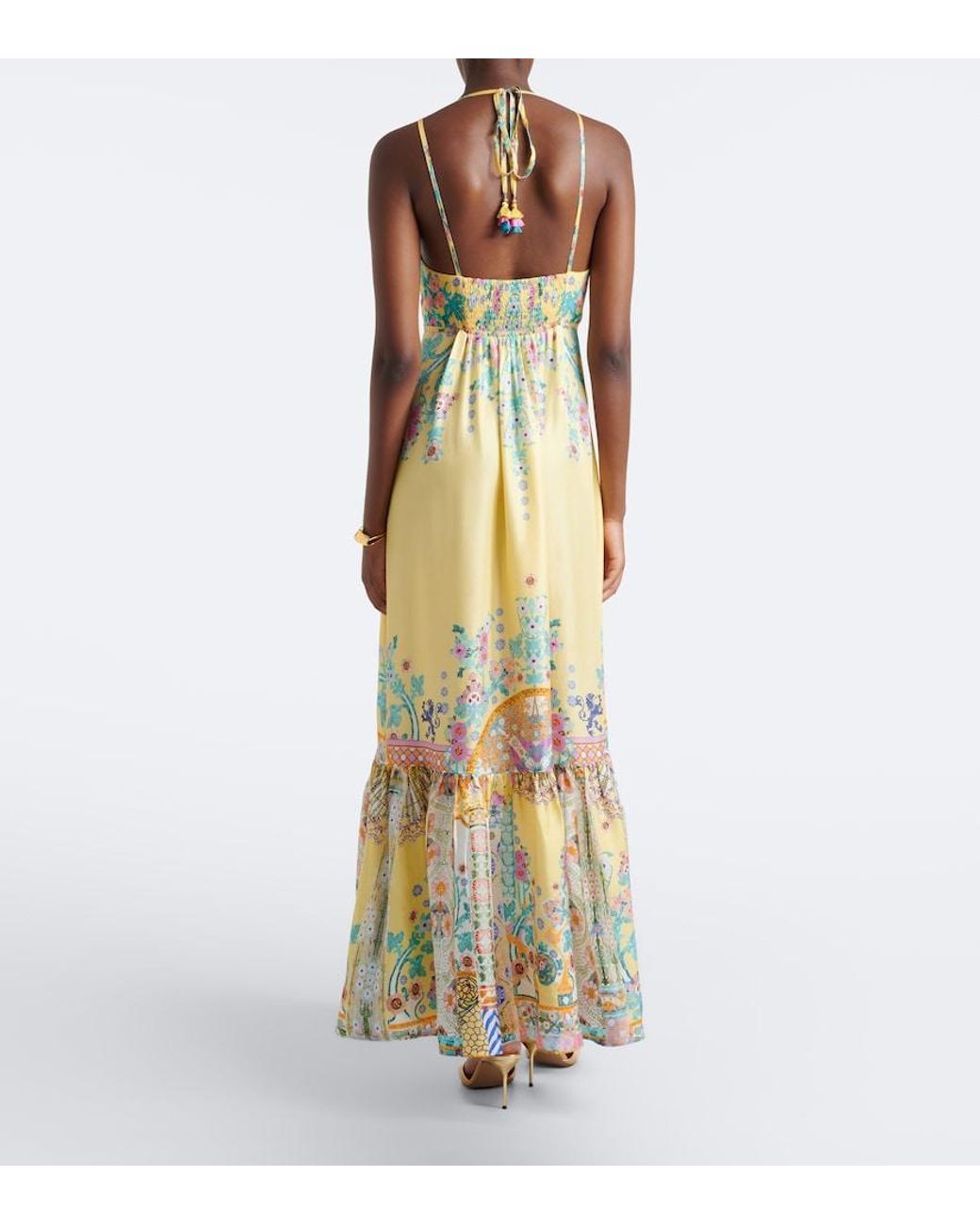 Camilla Metallic Sequined Floral Silk Maxi Dress