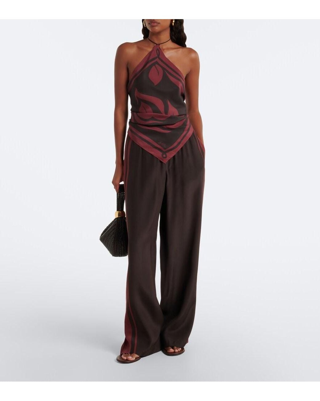 Sir Brown Silk Wide-Leg Pants