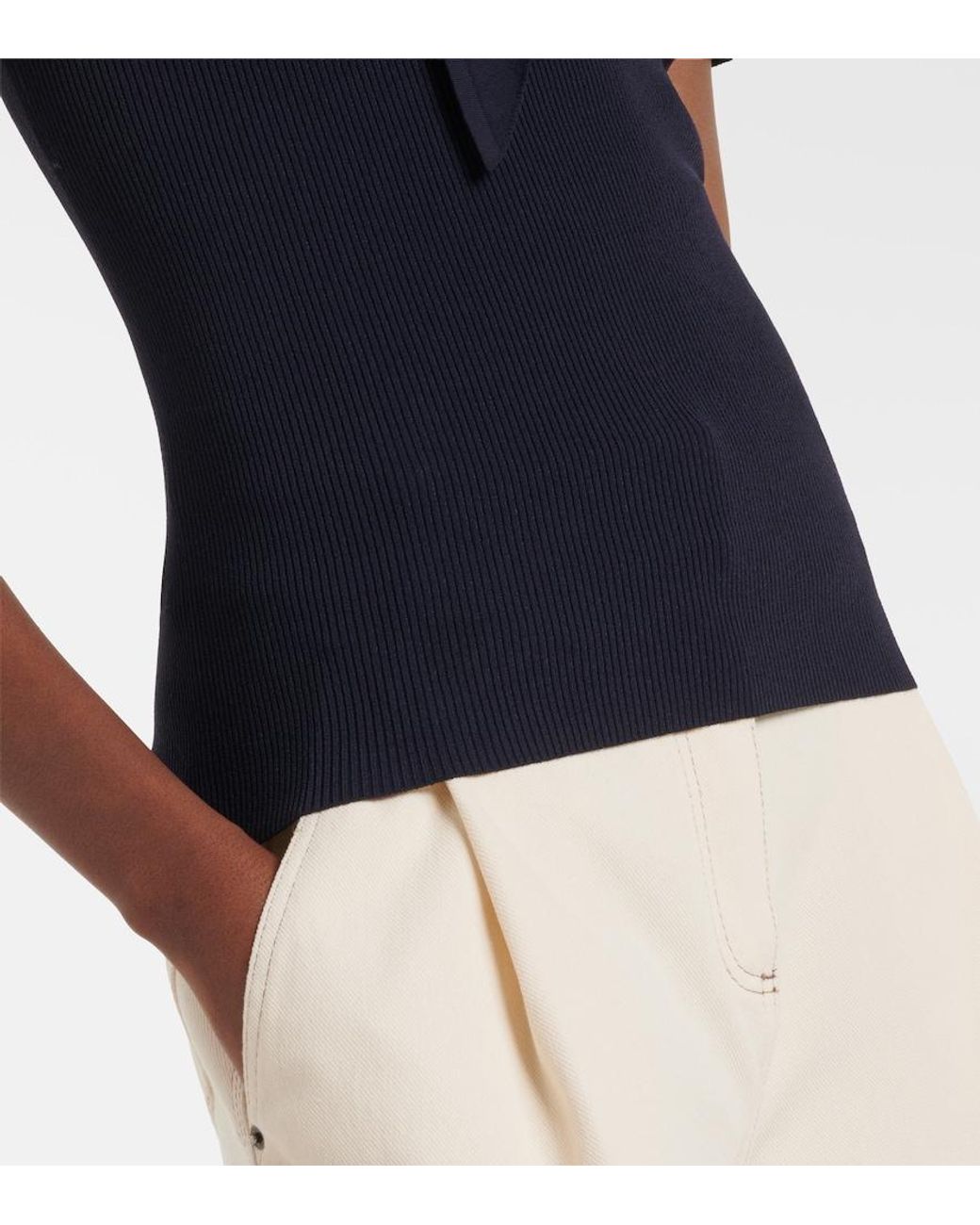 Max Mara Blue Scarf-Detail Knitted Top