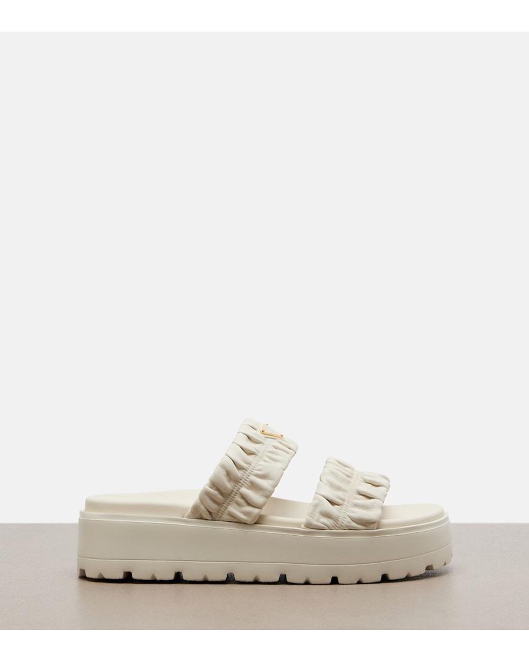 Prada White Matelasse Leather Platform Sandals