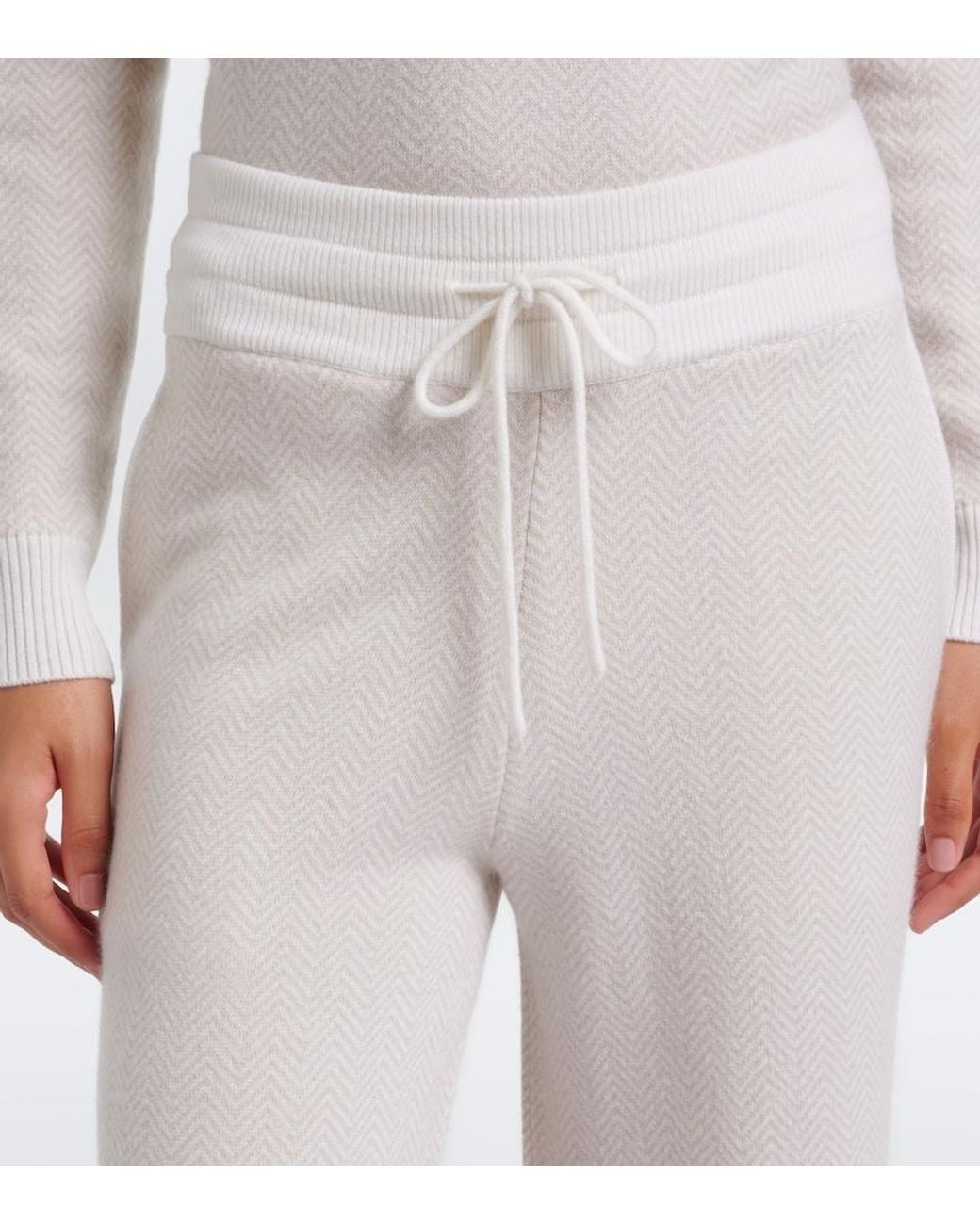 Eleventy White Chevron Cashmere Flared Pants