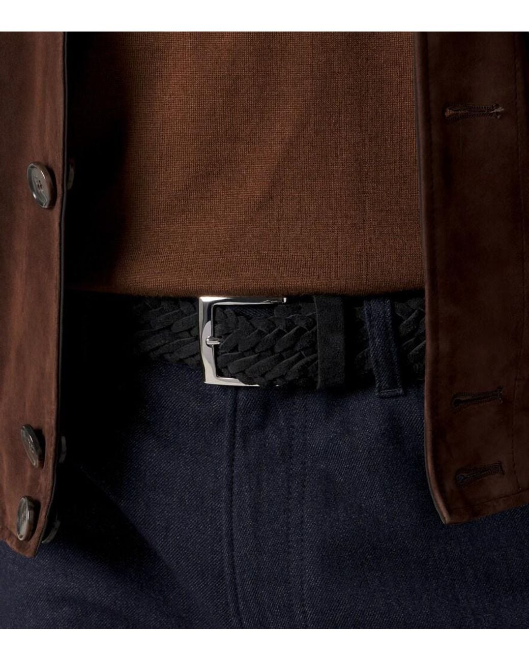 Kiton Black Braided Suede Belt for men