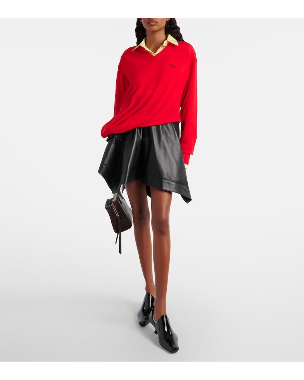 Loewe Red Double L Asymmetric Wool Sweater