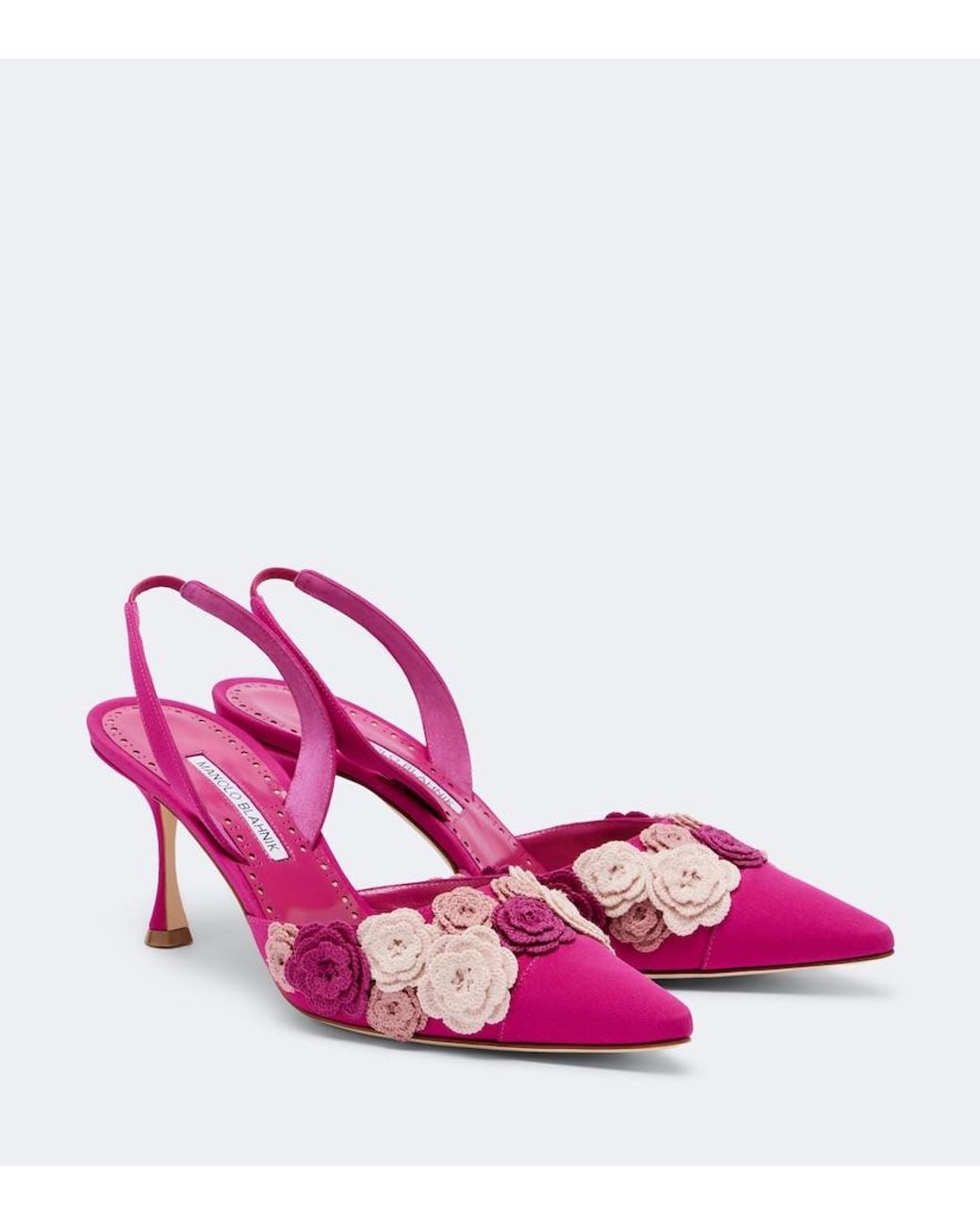 Manolo Blahnik Pink Svemuta Floral-Applique Slingback Pumps
