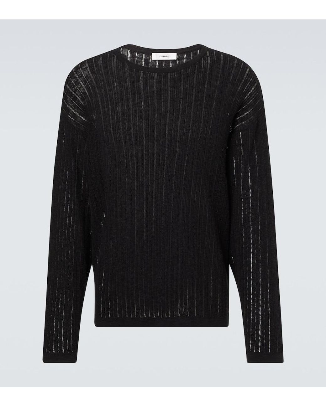 Commas Black Pointelle Cotton And Linen Sweater for men