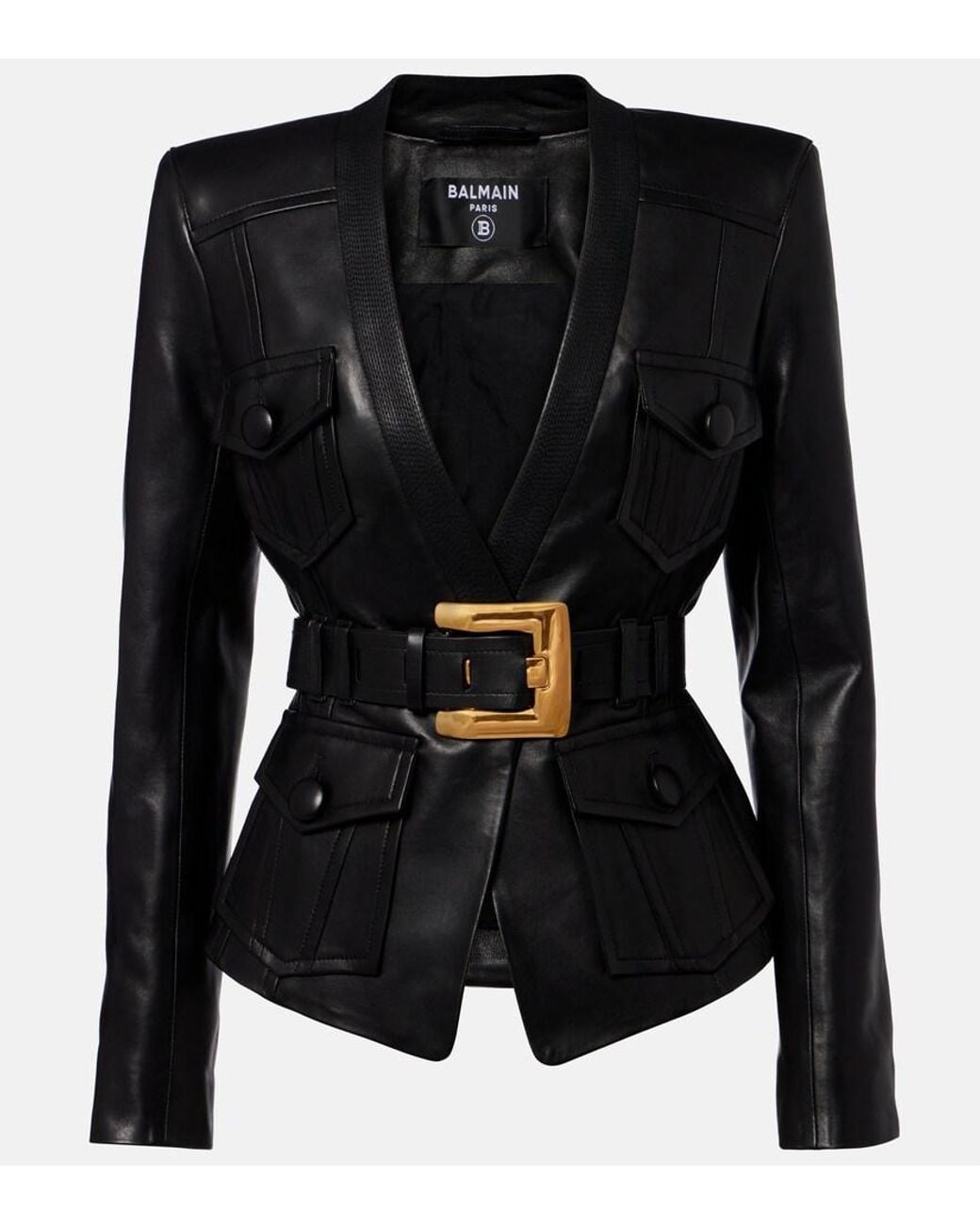 Balmain Black Belted Leather Jacket