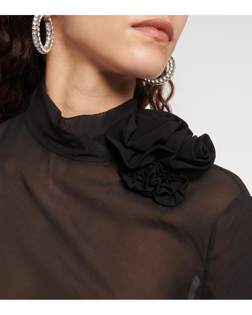 Magda Butrym Black Floral-Applique Sheer Silk Blouse