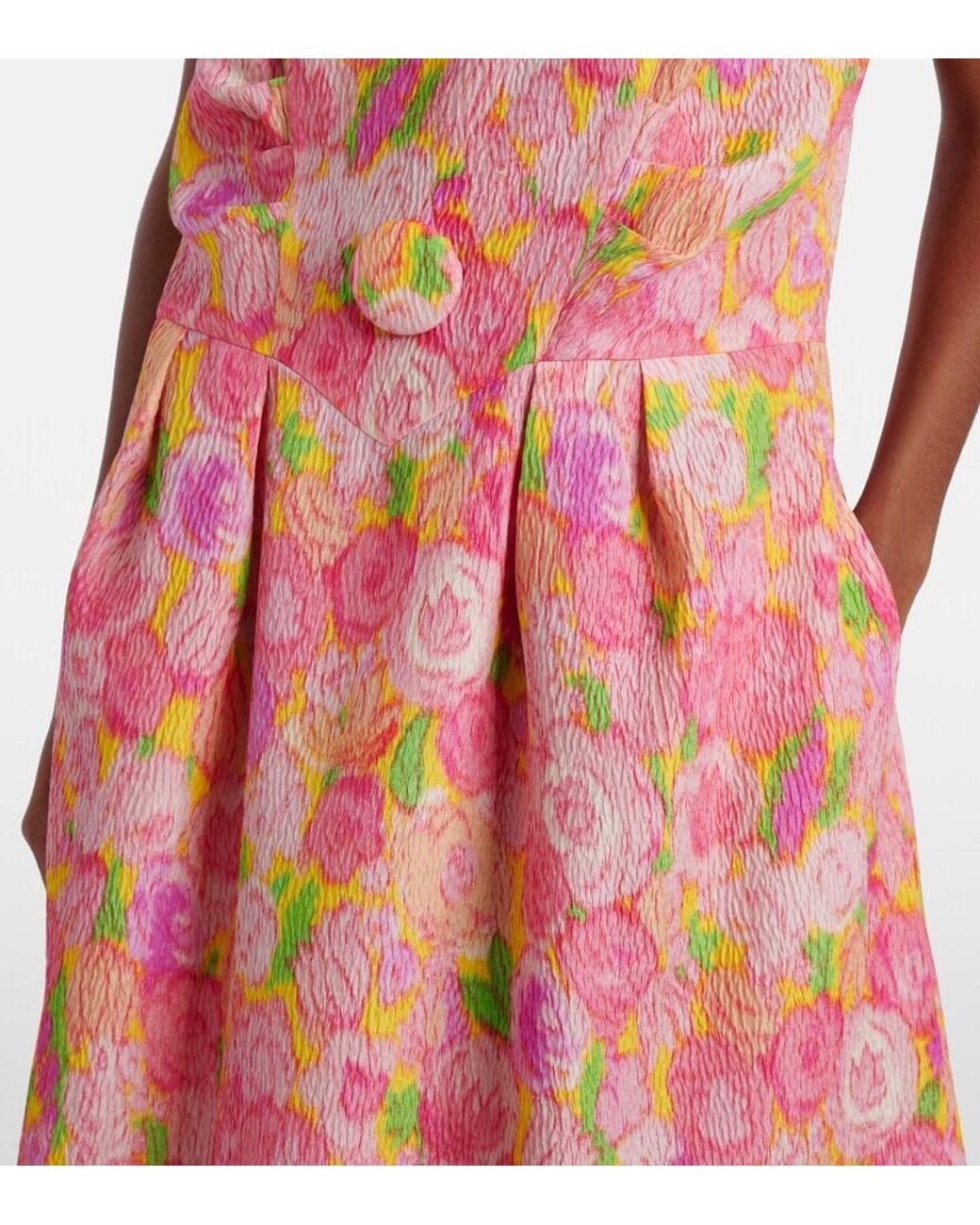 Prada Pink Floral Silk-Blend Cloque Midi Dress