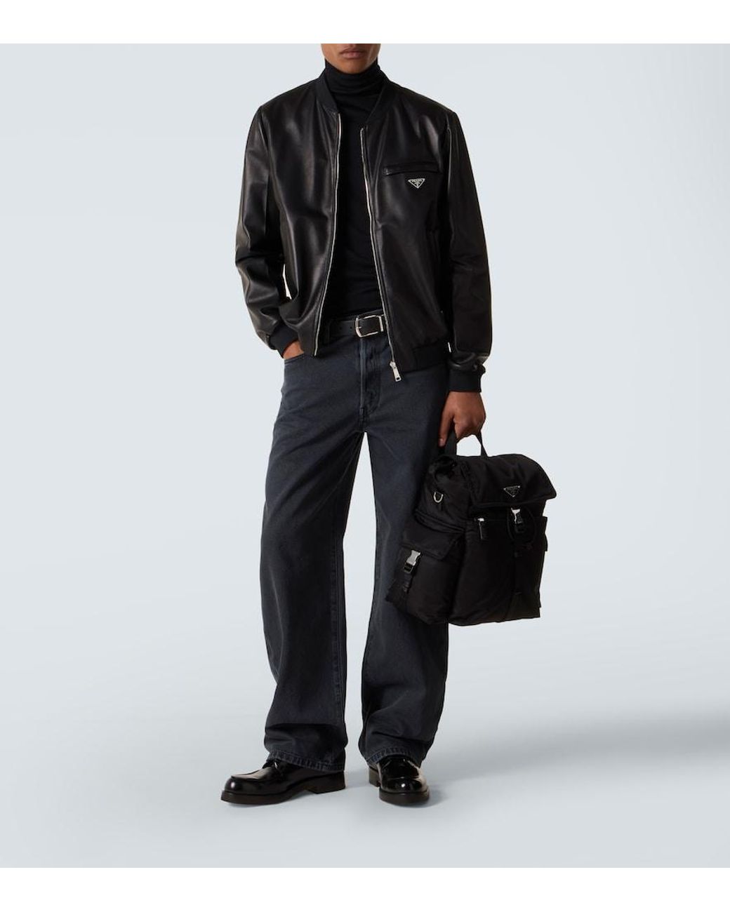 Prada Black Leather Bomber Jacket for men