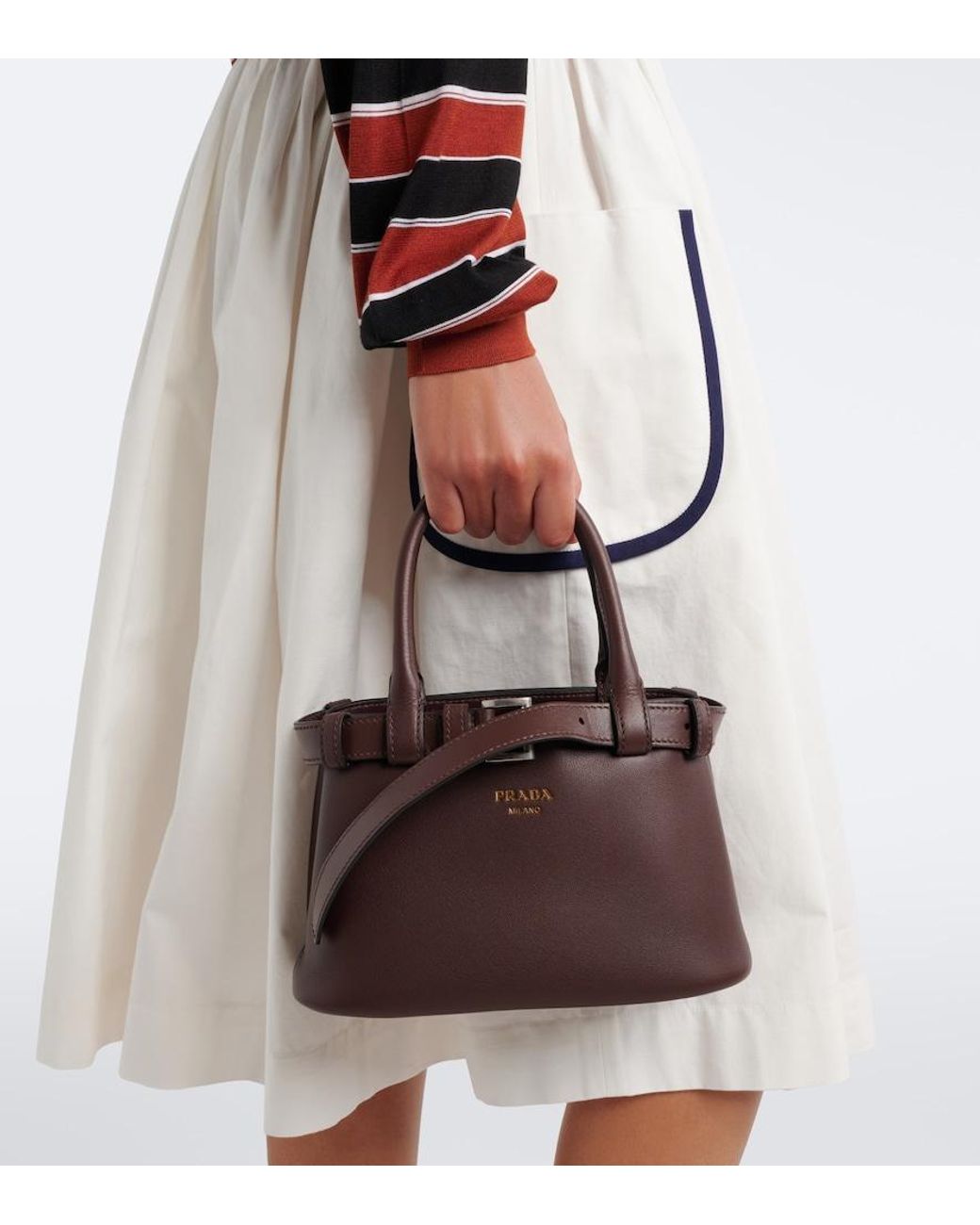 Prada Brown Buckle Small Leather Top-Handle Bag
