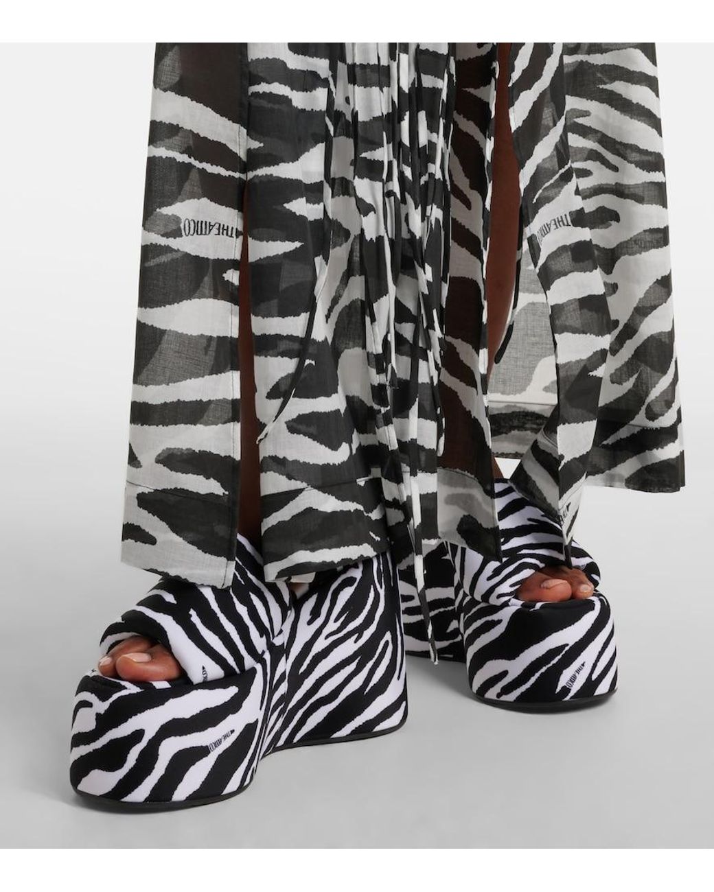 The Attico White Zebra-Print Cotton Muslin Kaftan