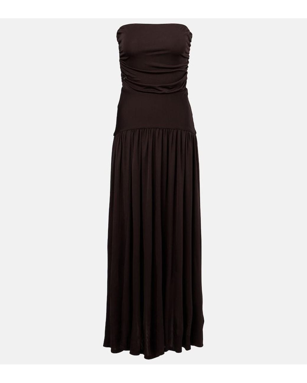 Staud Black Mariana Shirred Jersey Maxi Dress