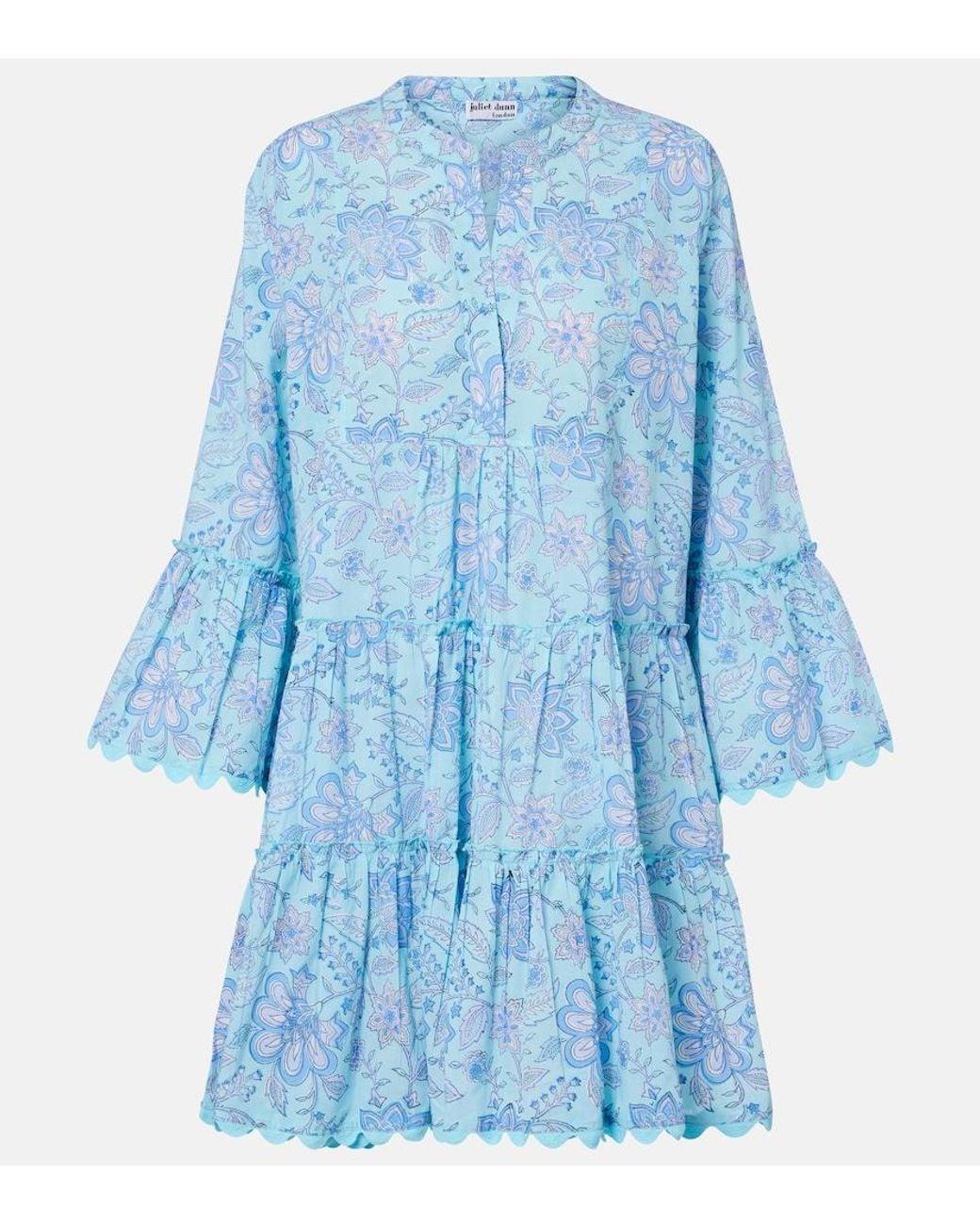 Juliet Dunn Blue Floral Scalloped Cotton Minidress