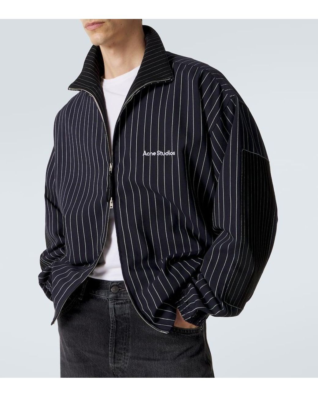 Acne Blue Zip-Up Jacket With Pinstripe Pattern for men