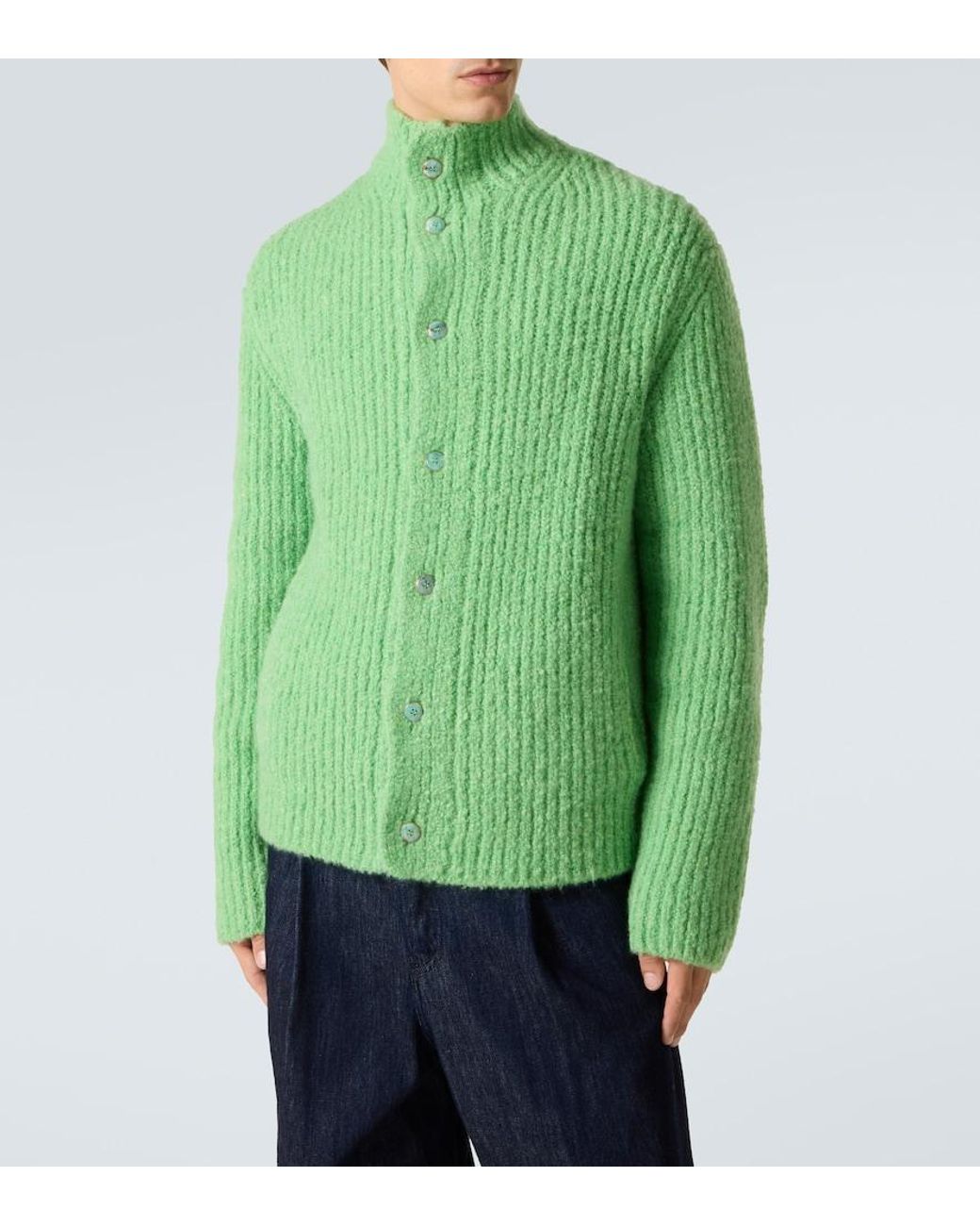 God's True Cashmere Green Ribbed-Knit Cashmere Boucle Cardigan for men
