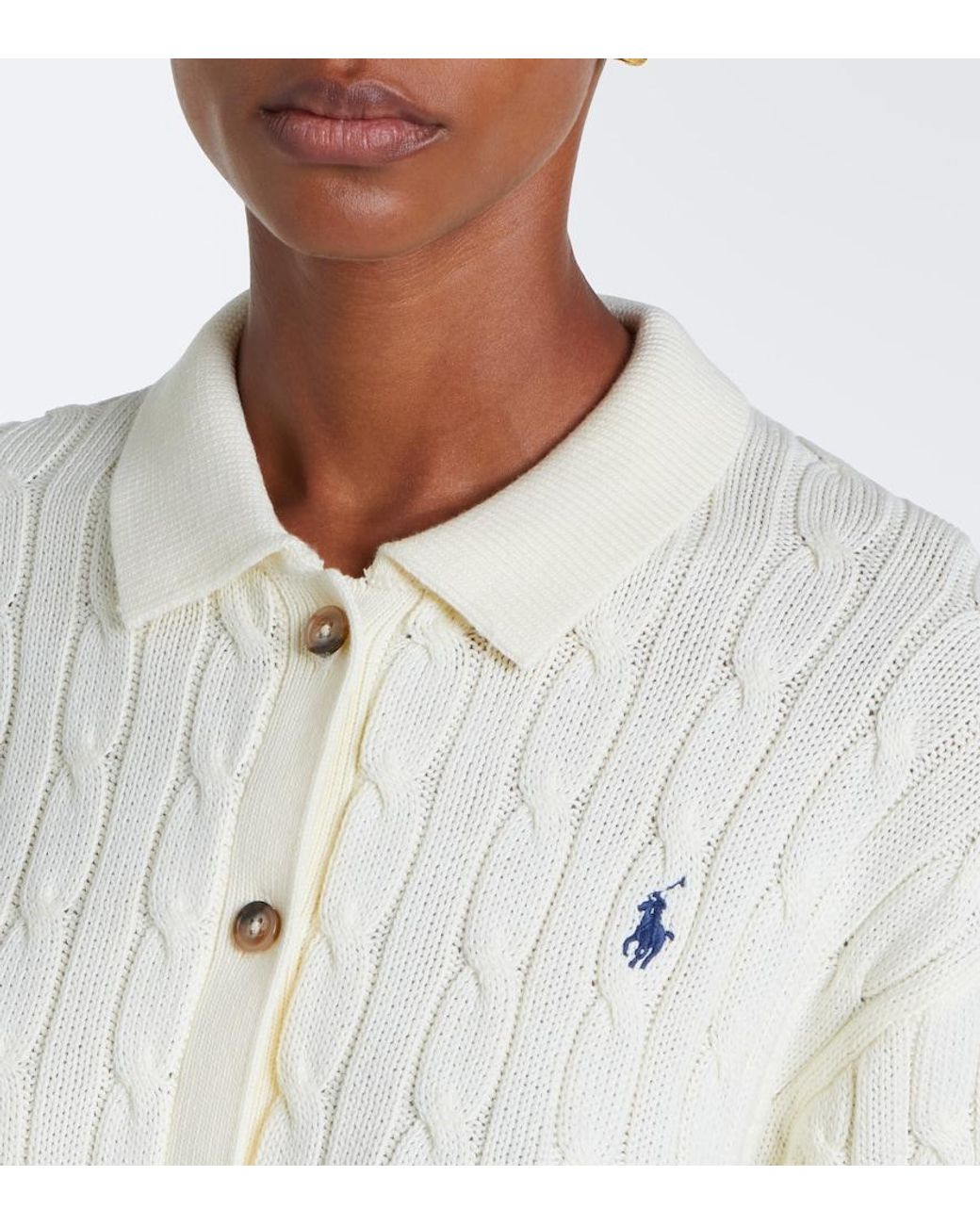 Polo Ralph Lauren White Cable-Knit Cotton Cardigan