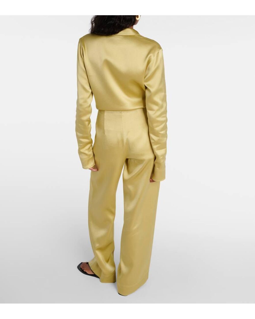 Totême  Yellow Weite High-Rise-Hose Aus Satin