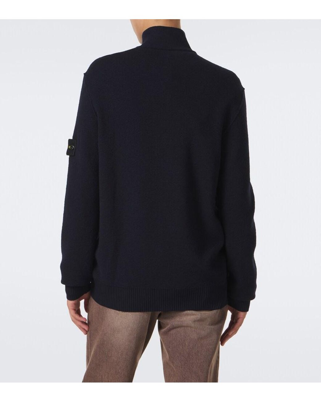 Stone Island Blue Compass Badge Virgin Wool Zip-Up Cardigan for men